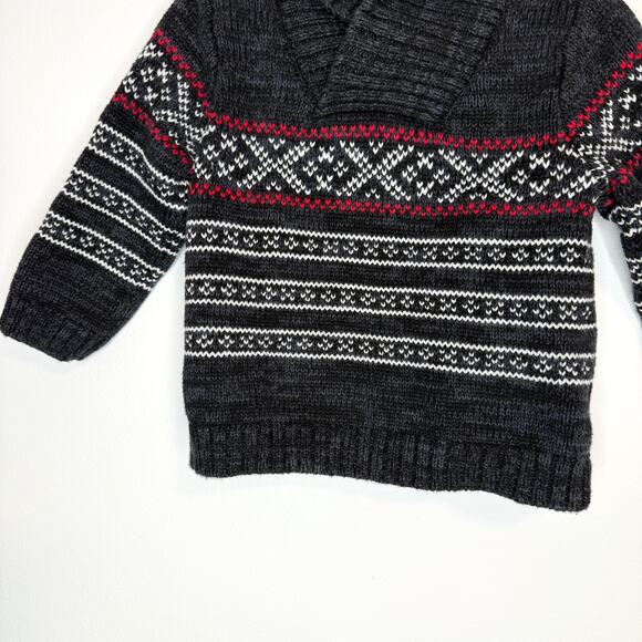 Old Navy Baby Boy Fair Isle Holiday Sweater In Gray Red White Size 6-12 Months - Picture 3 of 6